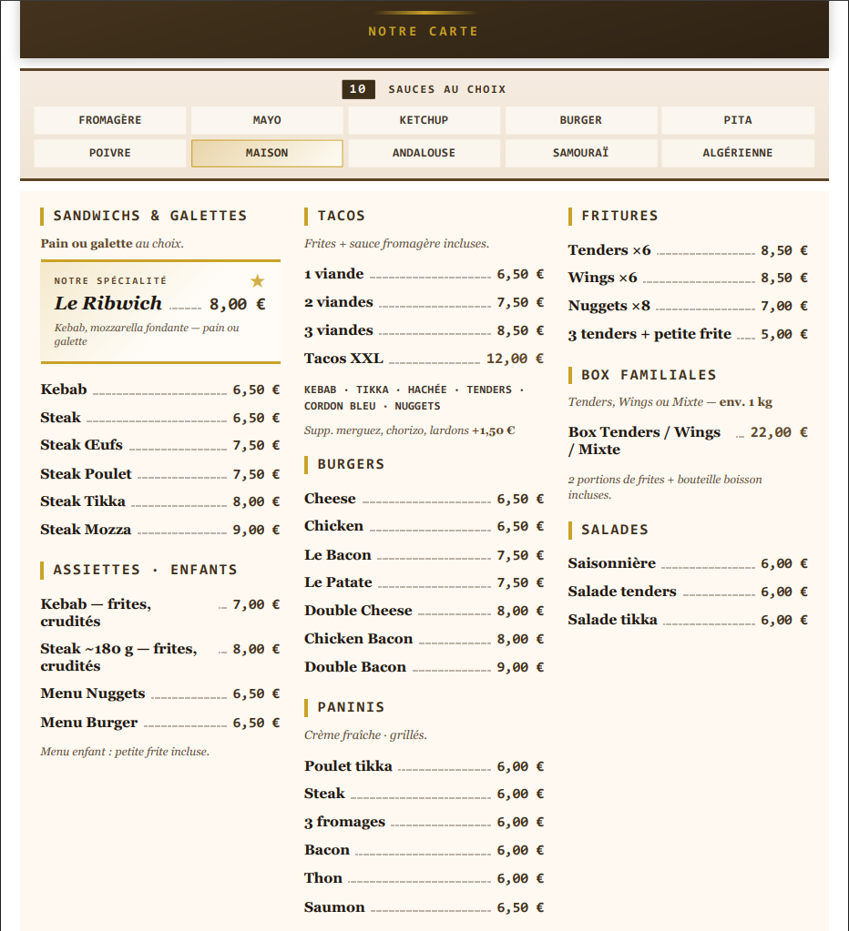 Carte Chez Ribwich — version papier